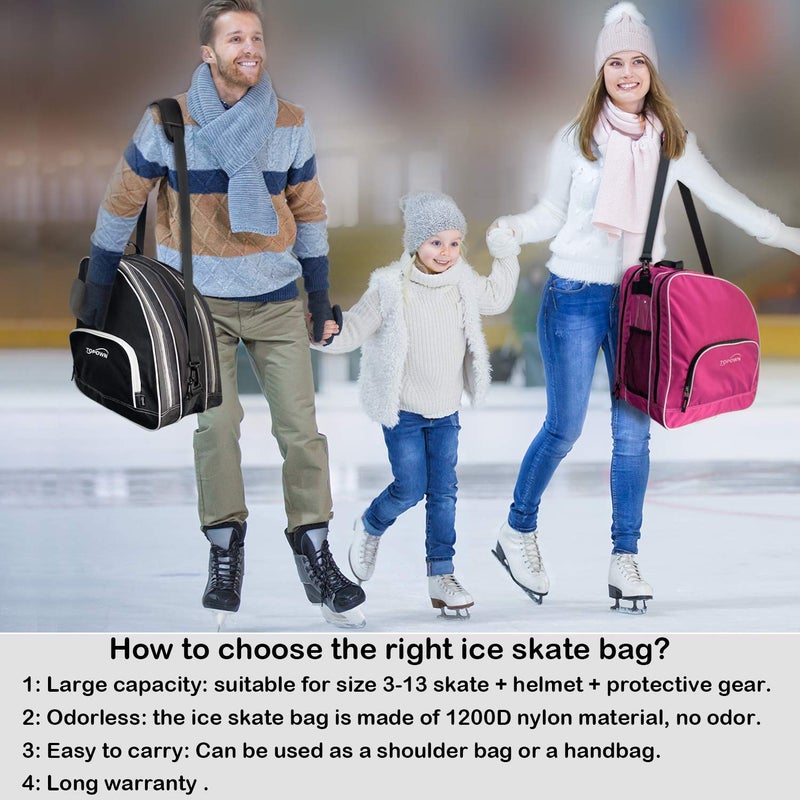 TOPOWN Ice Skate Bag for Men & Women - Premium Roller Skate Bag in Black & Rose Red - Image 2